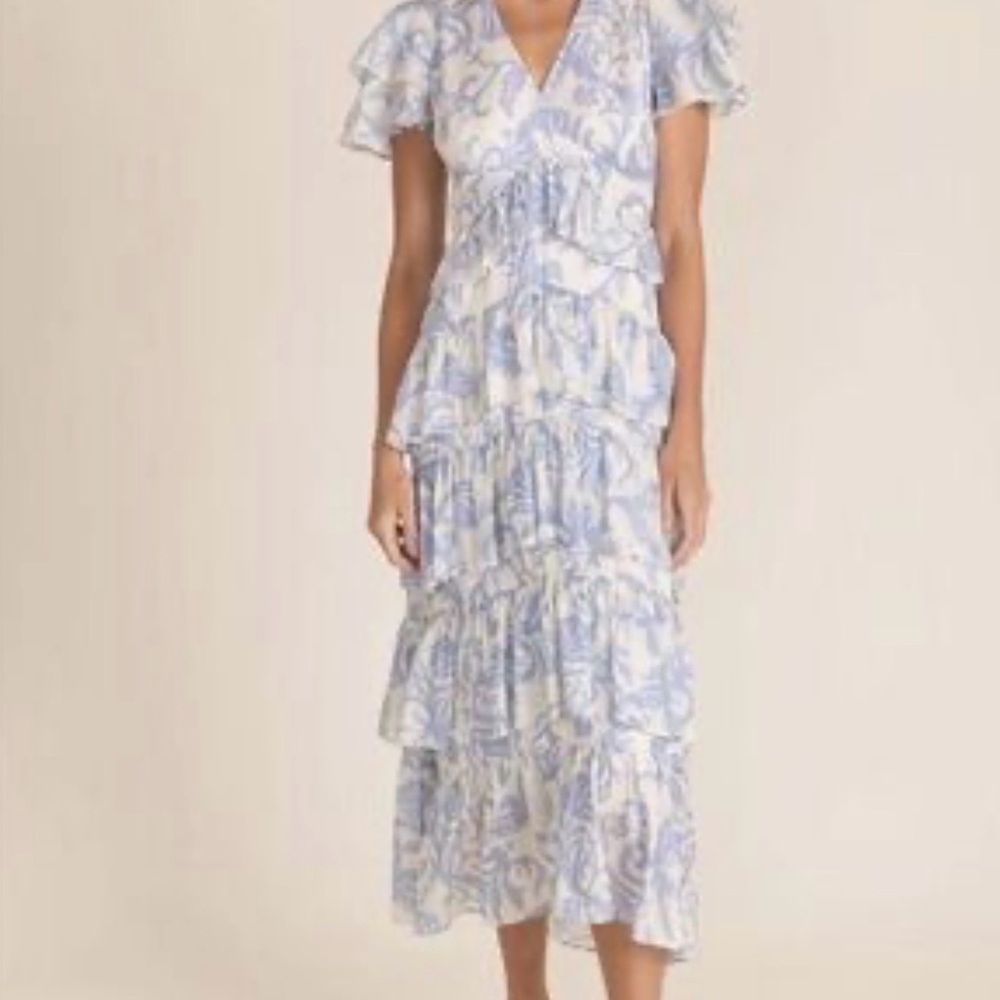 Elegant Blue and White Midi Dress